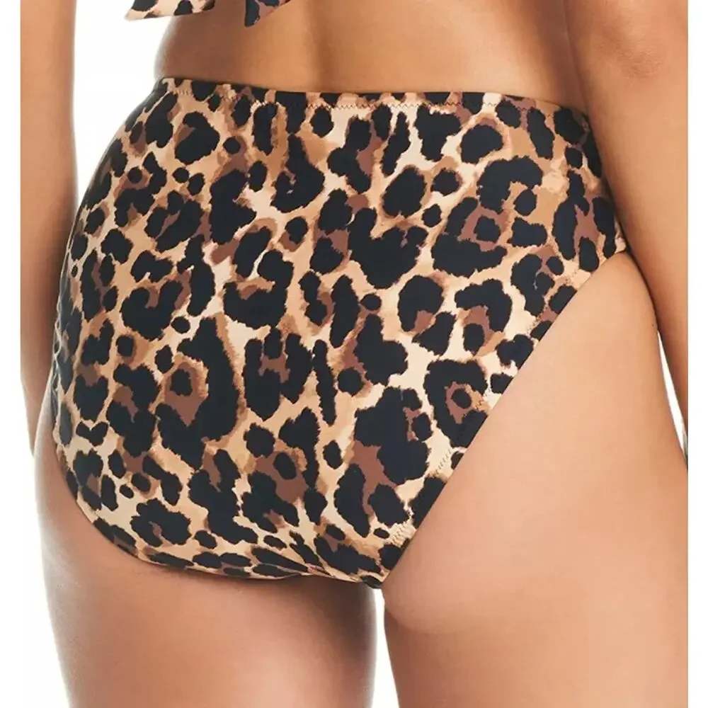 Bar III Women Night and Day Cheetah Print High Leg Swim Bikini Bottoms Size S